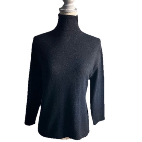 Autumn Cashmere Black Turtleneck Sweater 3/4 Sleeve Knit Top (See Measurements) - Picture 1 of 7